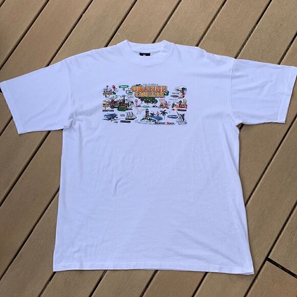 Vintage 80s Single Stitch Orange County California white T-shirt size XXL - Picture 7 of 7